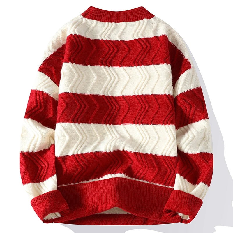 New Autumn Winter Top Grade Luxury Striped Christmas Pullovers Korean Fashion Mens Sweaters Thick Warm Loose Sweater Men