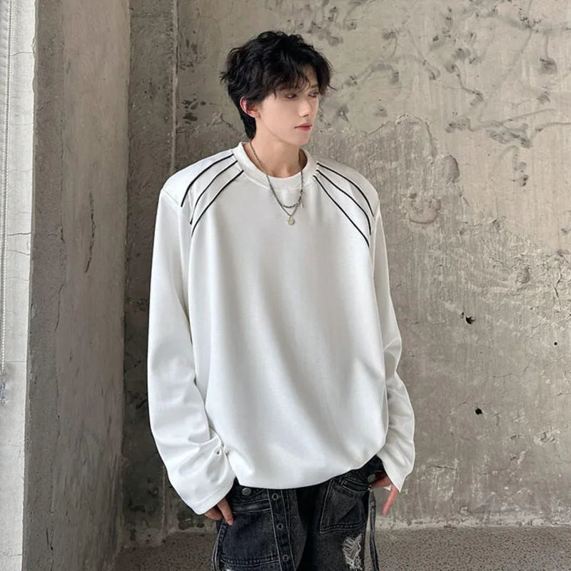 Round Collar Men's Fashion Top Pullover Long Sleeve Tees High Street Casual Male T-shirt Autumn Winter
