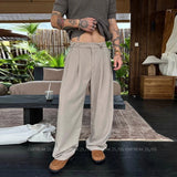 New Retro Fashion Men Suit Pants Light Luxury Draped Baggy Belt Button-down Solid Color Straight Trousers Elegant Dress Pants