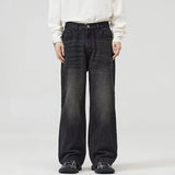 Male Classic America Hip Hop Rap Jeans Wide Leg Youth Popular Jeans Men Straight Leg Retro Loose Trousers Oversized Denim Pants