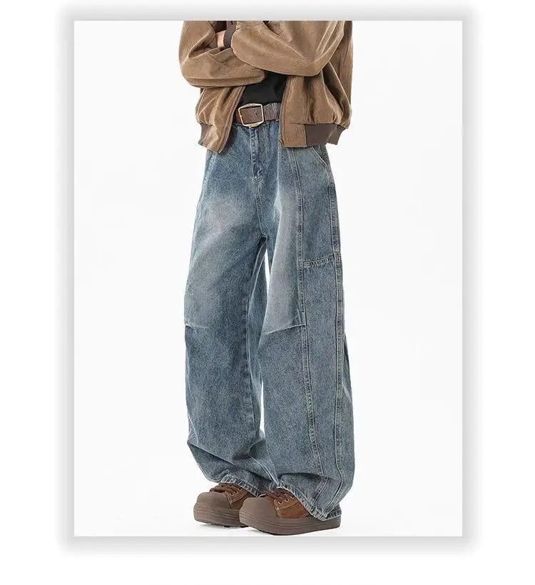 Hip hop personality trend men and women straight leg washed jeans American couple loose retro curved knife casual pants y2k