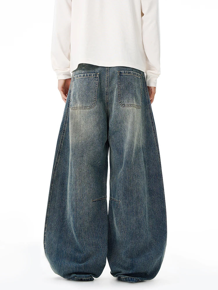 Baggy Classic Jeans Men's Vintage Wash Cotton Wide-leg Denim Pants Loose Fashion Spliced Streetwear Trendy Hip-hop Y2K Trousers
