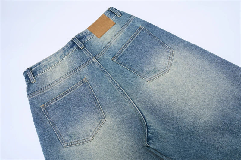 2025 Autumn Men's Wide-leg Jeans Comfortable Loose Casual Straight Trousers American Classic Retro Wash Cotton Denim Pants