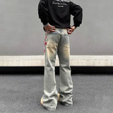 American retro men and women trend personalized embroidered straight leg washed jeans couple spring and autumn casual pants y2k