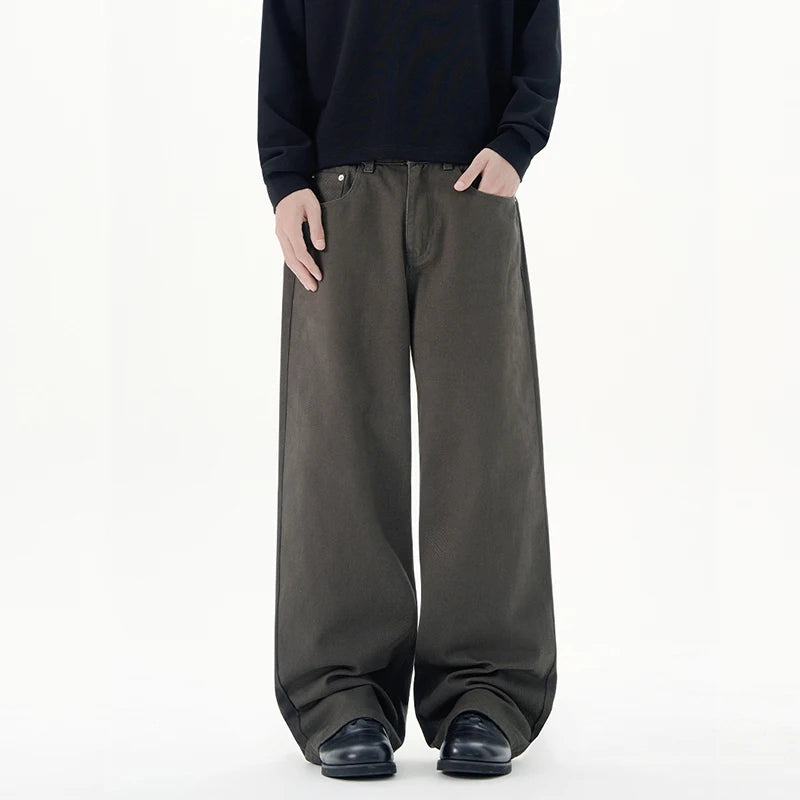 Baggy Wide-leg Jeans 100% Cotton Comfortable Breathable Autumn Casual Denim Pants Loose Straight Trousers Fashion Streetwear
