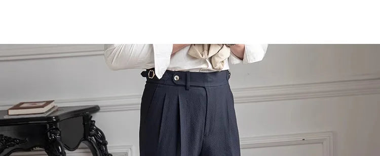 Light Luxury Men's Naples Draped Suit Pants Casual Solid Color Straight Premium Quality Dress Pants Wedding Banquet Business