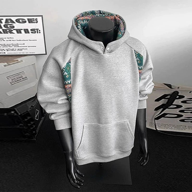 New American Retro Men's Hooded Sweatshirt Casual Harajuku Navy Patchwork Long Sleeve Pullover Autumn High Quality Hoodies M-3XL