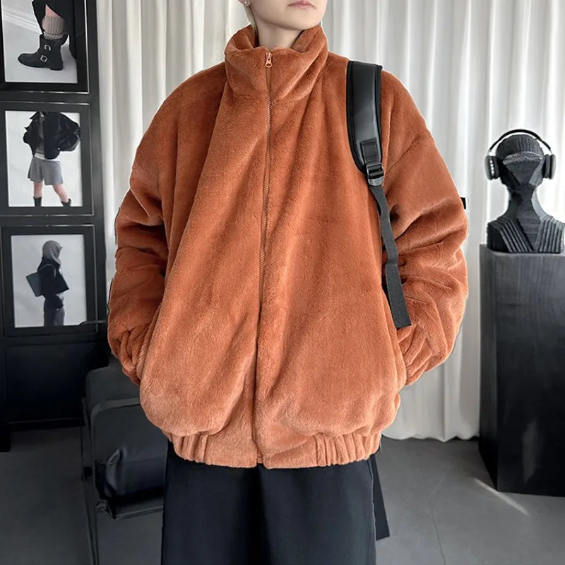 New Winter Men's Velvet Jacket Coat Stand Collar Solid Casual Loose Parkas Men Soft Warm Home Wear Clothes