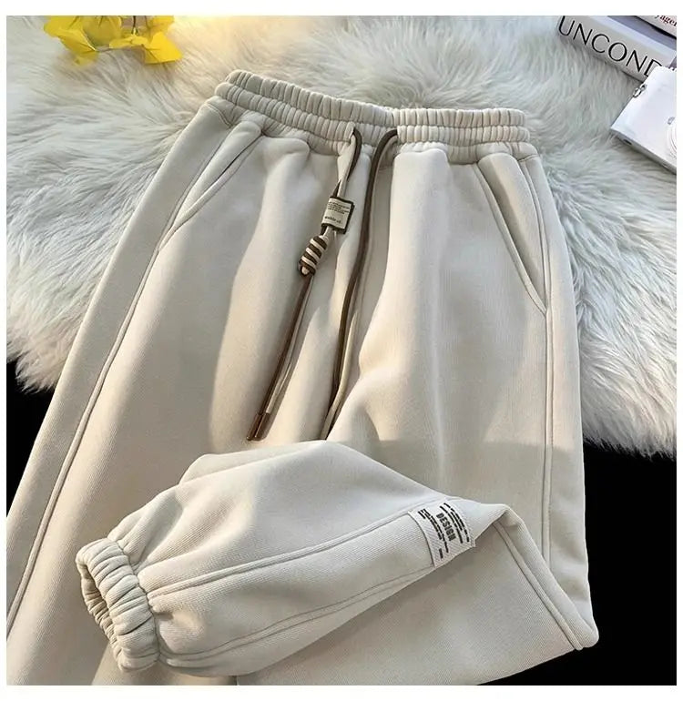 Korean style autumn and winter men and women street personality loose wide leg bound sports pants couple simple casual pants