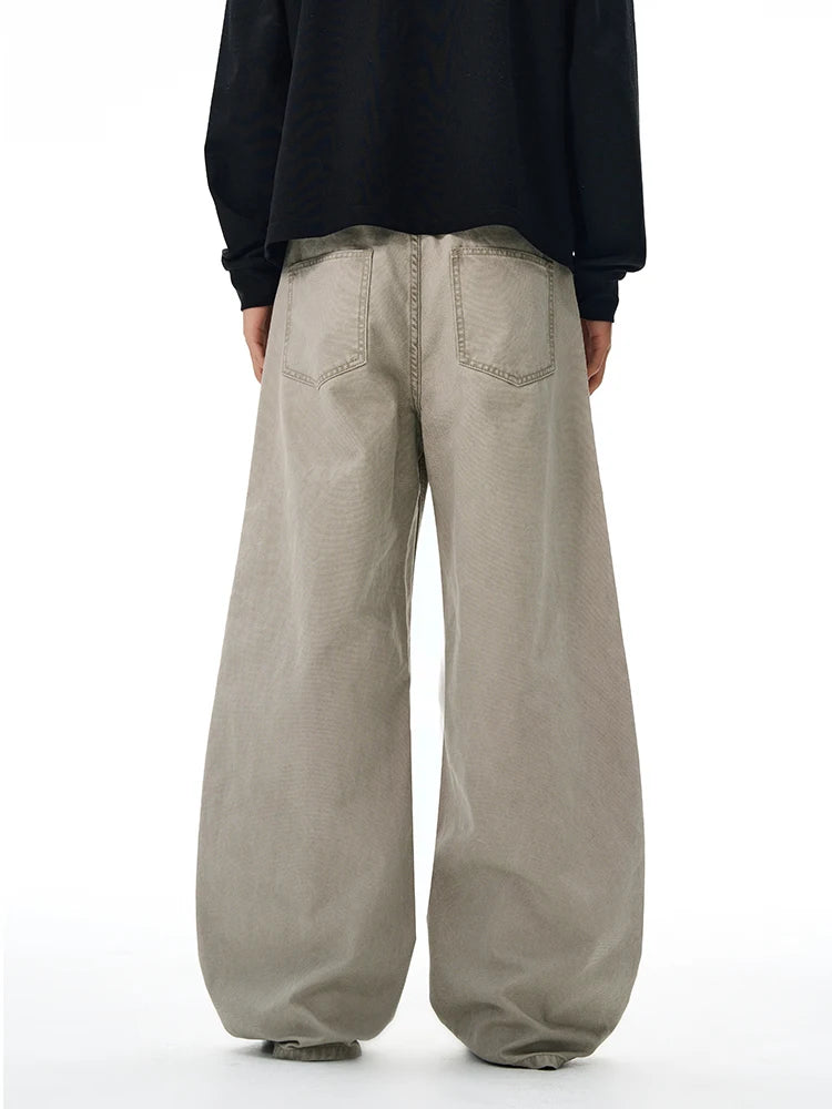 100% Cotton Wide-leg Jeans Men's Autumn Fashion Pocket Design Casual Trousers Loose American High Street Y2K Denim Pants