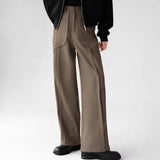 Korean Elegant Pants Fake Pocket Decoration Wide-leg Pants Autumn New American Style Design Sense Spliced Straight Suit Trousers