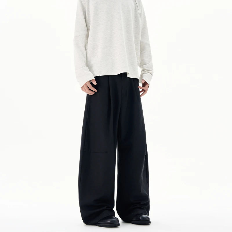 Autumn Men's Loose Suit Pants Commuting Business Casual Classic Gray Black Wide Legs Trousers Oversized Simple Style Clothes