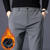Winter Warm Fleece Men's Business Casual Pants Stretch Slim Fashion Korean Thermal Trousers Classic Simple Male Plush Clothes