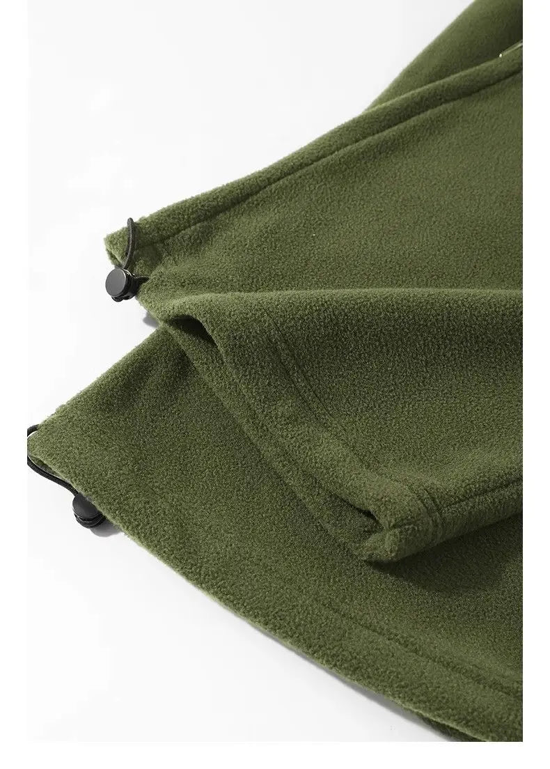 Double-sided Fleece! Retro Military Green Straight-leg Pants Women Loose Thickened Warm Drawstring Casual Wide-leg Pants Men