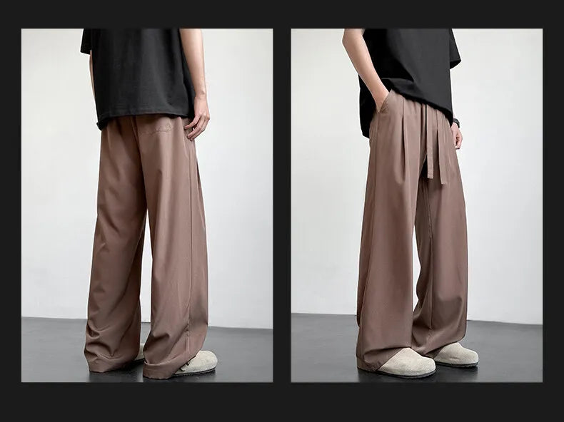 Men's Casual Straight Long Loose Pants Stretch Elastic Waist Jogger Korean Classic Blue Black Gray Male Brand Trousers Plus Size