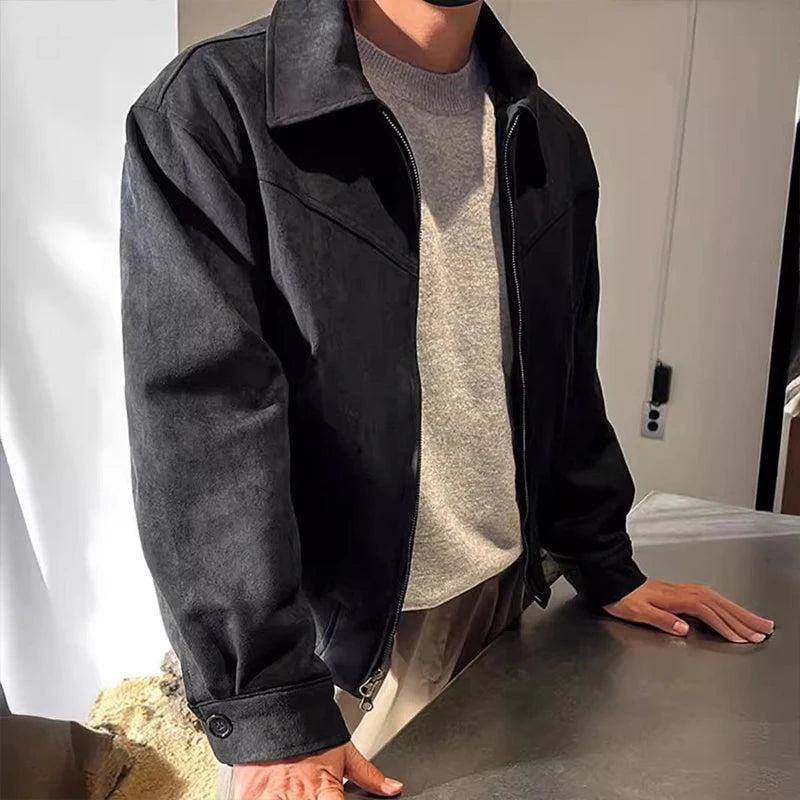 New Trendy Men Jacket Autumn Casual Textured High Street Dual Zippers Long Sleeve Coat Hong Kong Style Flight Short Jacket L-4XL