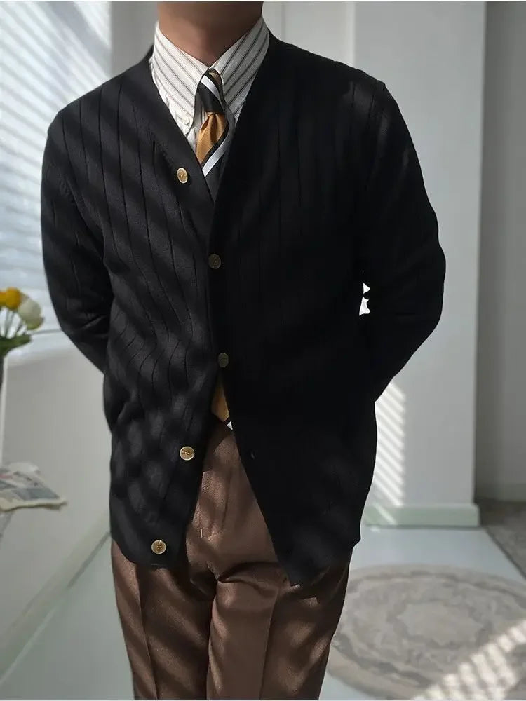 Knitted Sweaters for Men Plain Coat Cardigan Jacket Business Man Clothes Solid Color Winter New in Elegant Tops Sweat-shirt