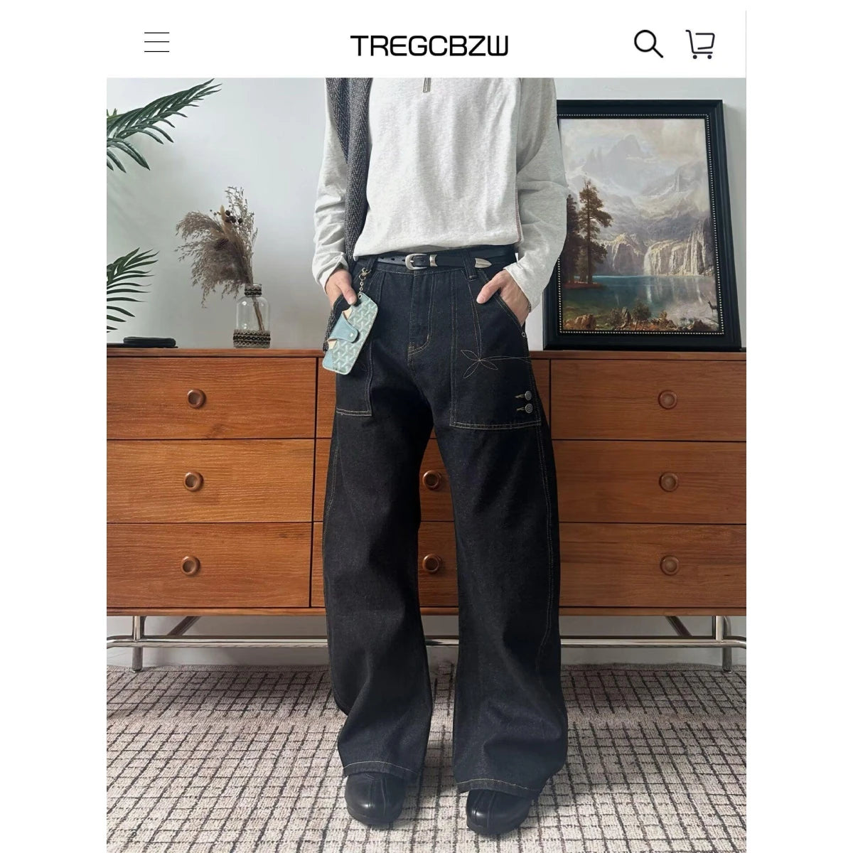 JEANS MEN Black Straight Leg Mens Jeans Novel Pocket Design Front Patch Denim Pants Trendy Fashion Casual Trousers Hot Sale 2025