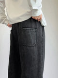 Mens Sweatpants High Street Acid Washed Cotton Elastic Waist Wide Leg Jogger Pants Drawstring Workout Long Pants