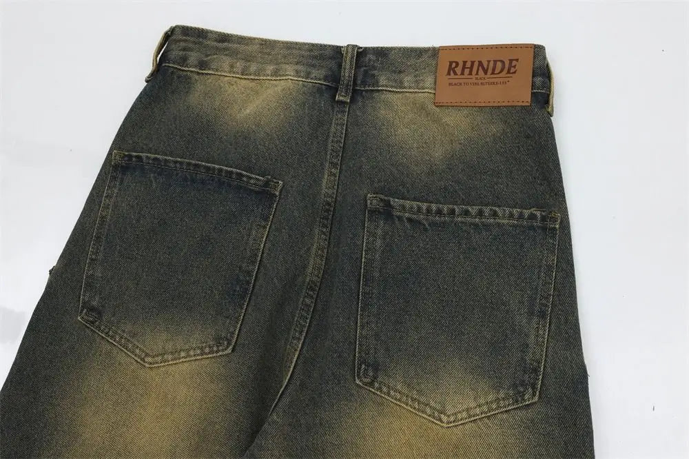 Spring and Autumn Trendy Street Personality Straight Tube Multi Pocket Work Clothes Jeans Couple Loose Retro Casual Pants y2k