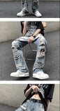 European and American High Street Spring and Autumn Vintage Destruction Washed Straight leg Jeans Couple Hip Hop Casual Pants