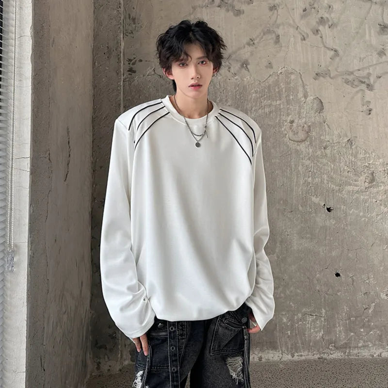 Round Collar Men's Fashion Top Pullover Long Sleeve Tees High Street Casual Male T-shirt Autumn Winter