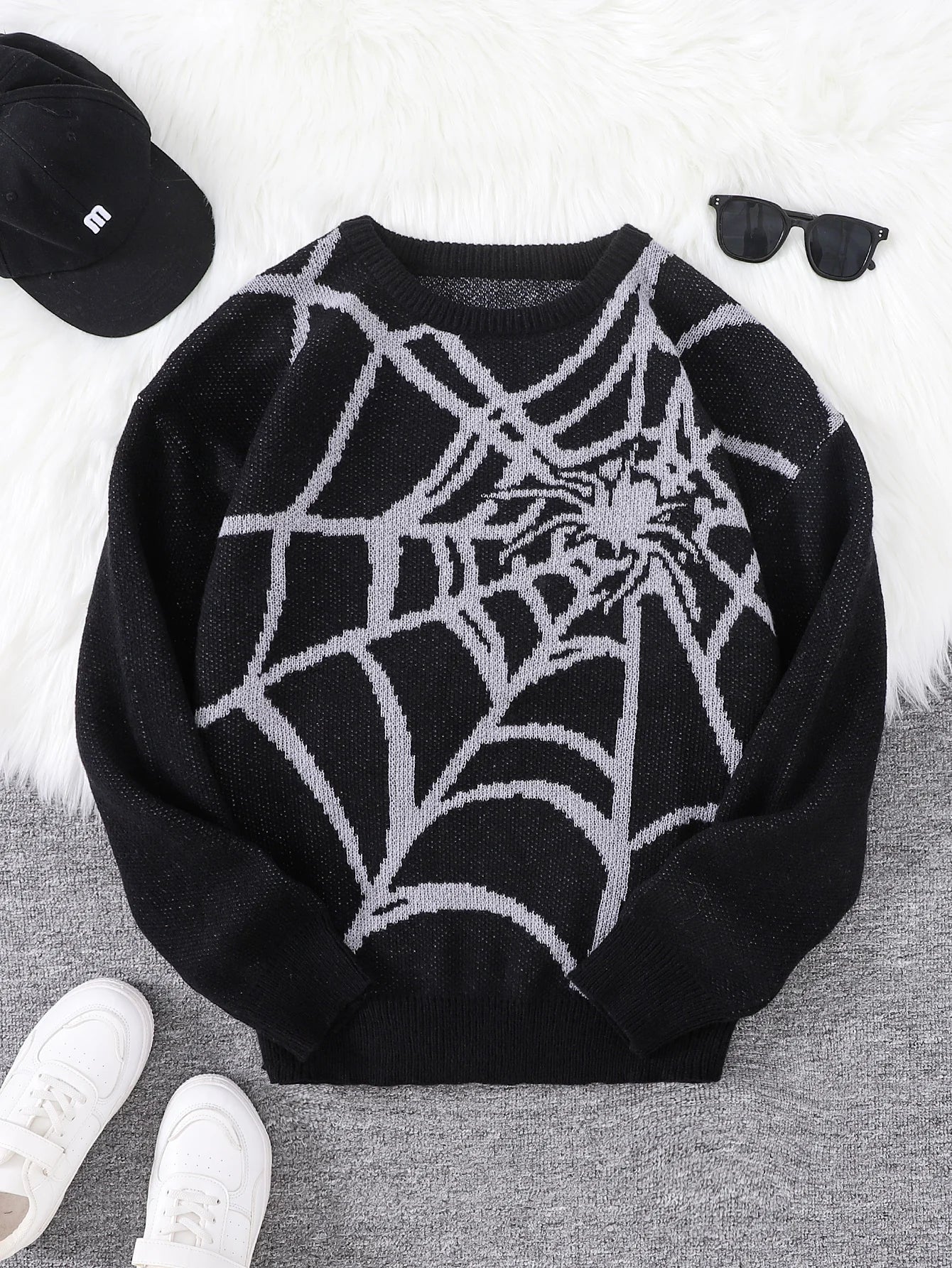 New Popular Autumn and Winter Spider Web Jacquard Pattern Pullover Sweater Casual Round Neck Knitted Men's Pullover