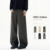 Baggy Wide-leg Jeans 100% Cotton Comfortable Breathable Autumn Casual Denim Pants Loose Straight Trousers Fashion Streetwear