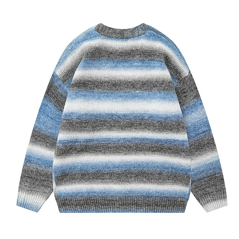 Winter New Gradient Men's Cardigan V-neck Single Breasted Fashion Casual Loose Sweater Couple Street Hip-hop Clothing Oversized