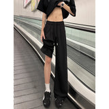 Summer Pink Thin Pants Men Fashion Black Casual Pants Men Streetwear Hip-hop Loose Wide Leg Pants Mens Ice Silk Trousers