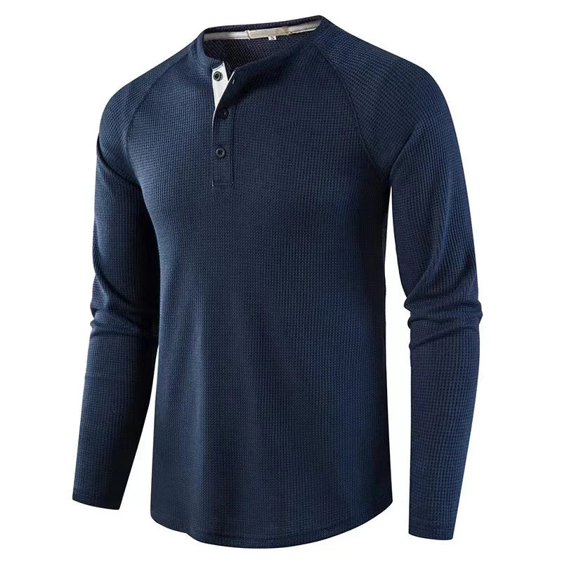 Autumn And Winter New Men's T-shirt Europe And The United States Men's Solid Color Long Sleeve Undershirt Henry Shirt Men