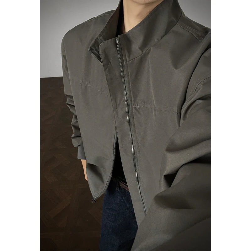 Stand Jacket mens dproof Lightweight Thin Short Biker Style Motorcycle Jacket Solid Classic Autumn coat fall  Fashion Casual