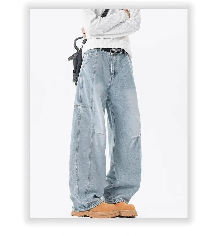 Hip hop personality trend men and women straight leg washed jeans American couple loose retro curved knife casual pants y2k