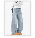 Hip hop personality trend men and women straight leg washed jeans American couple loose retro curved knife casual pants y2k