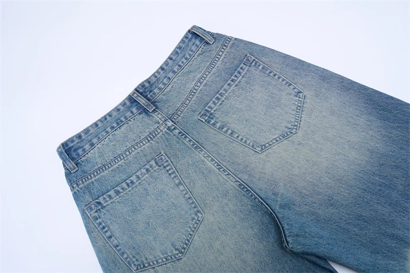American Retro Jeans Men's Oversize Baggy Wide Legs Classic Wash Cotton Denim Pants Hip-hop Rock Streetwear Loose Trousers