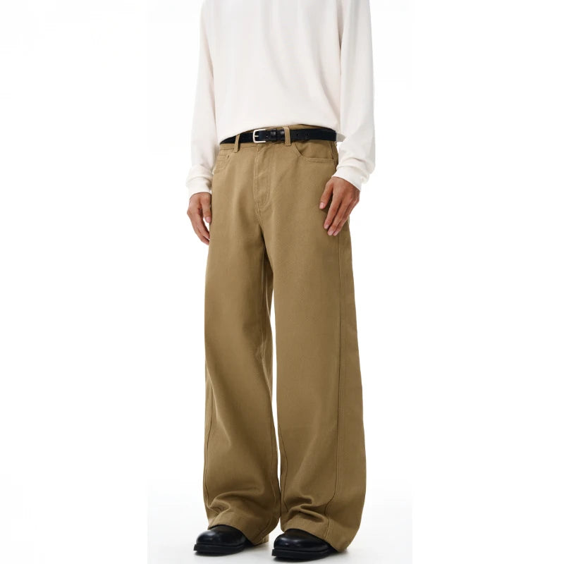 100% Cotton Men's Loose Casual Pants Autumn New Fashion Comfortable Wide-leg Oversized Trousers Streetwear White Khaki Black