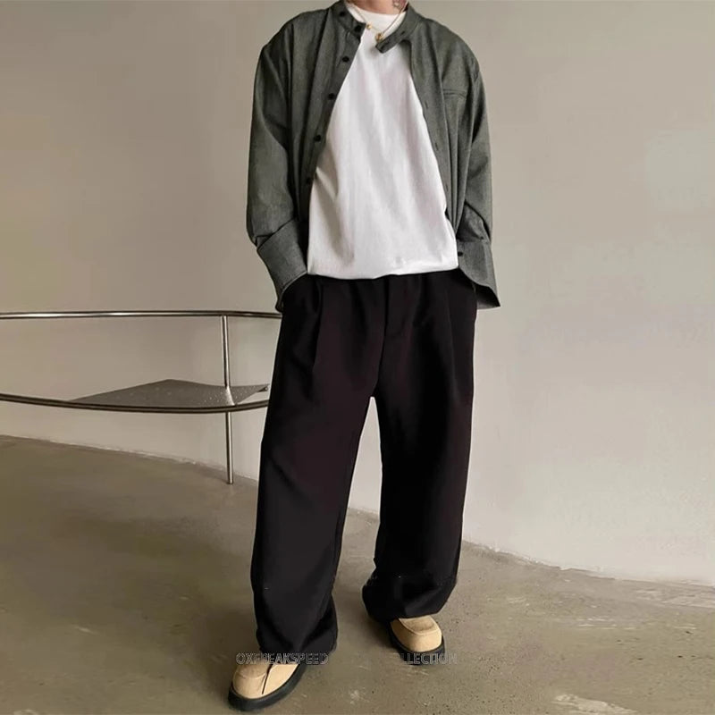 New Light Business Men Suit Pants Light Luxury Draped Solid Color Curved Knife Pants Elegant Straight Trousers Dress Pants M-3XL