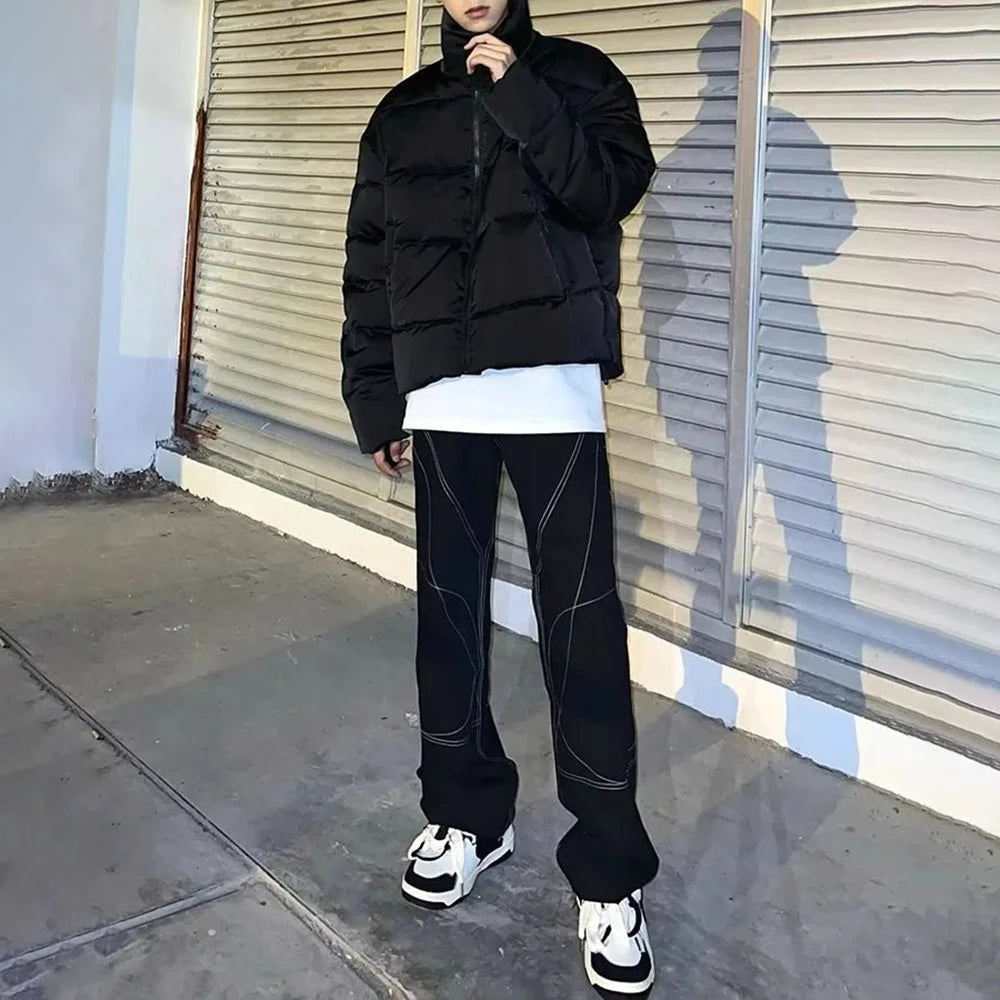 Mens Y2k Short Thickened Warm Cotton Clothing Autumn Winter Genderless Couple Essential Street Solid Color Couple Jacket Unisex