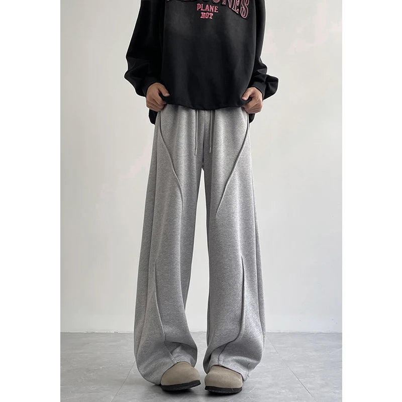 Grey Black Casual Pants Men Fashion Oversized Wide Leg Pants Men Streetwear Korean Loose Sweatpants Mens Joggers Trousers M-2XL