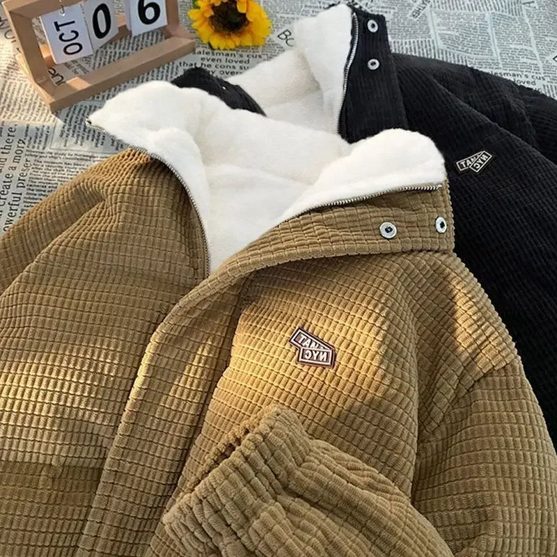 Korean style high street Harajuku men and women winter new retro loose casual couple thick corduroy trendy personalized top y2k