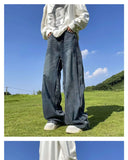 American High Street Jeans Men's Striped Patchwork Denim Pants Summer Loose Straight High-end Retro Versatile Wide-leg Trousers