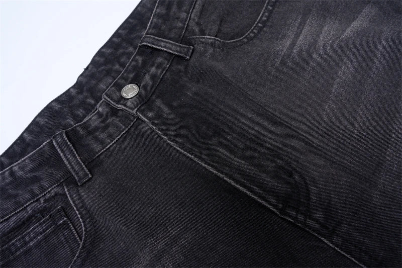 Fashion Graffiti Black Loose Wide-leg Jeans Men's Autumn New American Simple Basic Wash Denim Pants Loose Straight Trousers