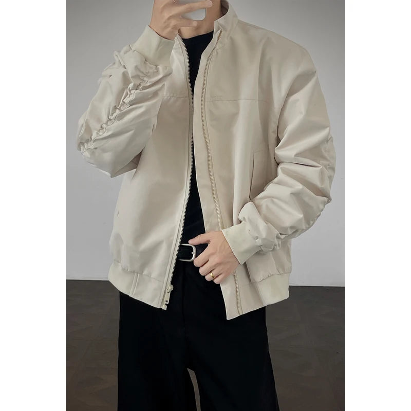 Stand Jacket mens dproof Lightweight Thin Short Biker Style Motorcycle Jacket Solid Classic Autumn coat fall  Fashion Casual