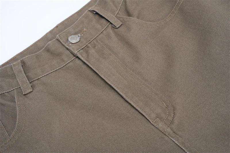 100% Pure Cotton Wide-leg Pants Men's Autumn New Oversized Comfortable Loose Casual Trousers Brown White Fashion Streetwear