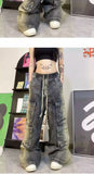 Street men and women trendy and personalized hip-hop straight leg washed gradient jeans for couples loose casual Harajuku pants