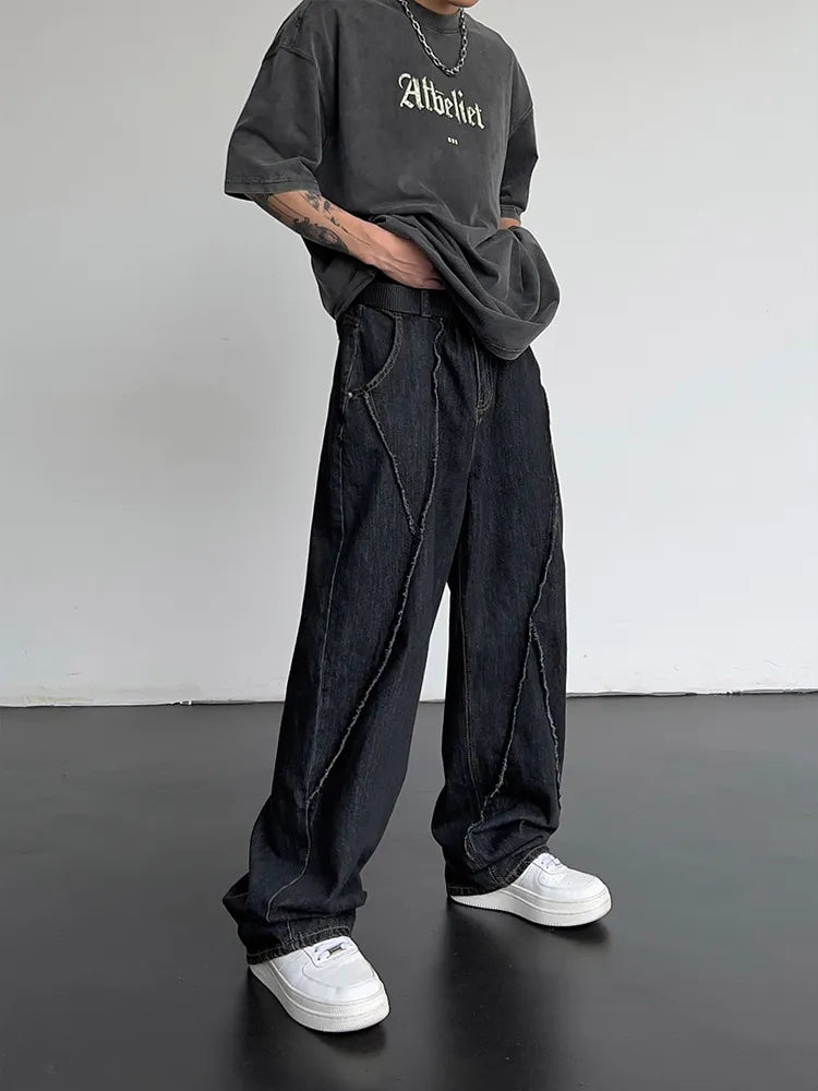 Men HipHop Distressed Jeans Pants Men Ripped Patchwork Denim Pants Male Oversized Loose Casual Streetwear Wide Leg Trousers