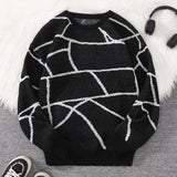 New Popular Autumn and Winter Broken Pattern Pullover Sweater Casual Round Neck Contrast Color Knitted Men's Pullover