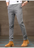 Men's Business Casual Pants Stretch Slim Fit Straight Semi-elastic Waist Trousers Solid Classic Office Work Male Clothing