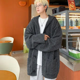 Cardigans Men Loose Korea Style Hooded Warm Autumn Winter Chic Knitted Gray Solid Minimalist Young College All-match Coats Ins