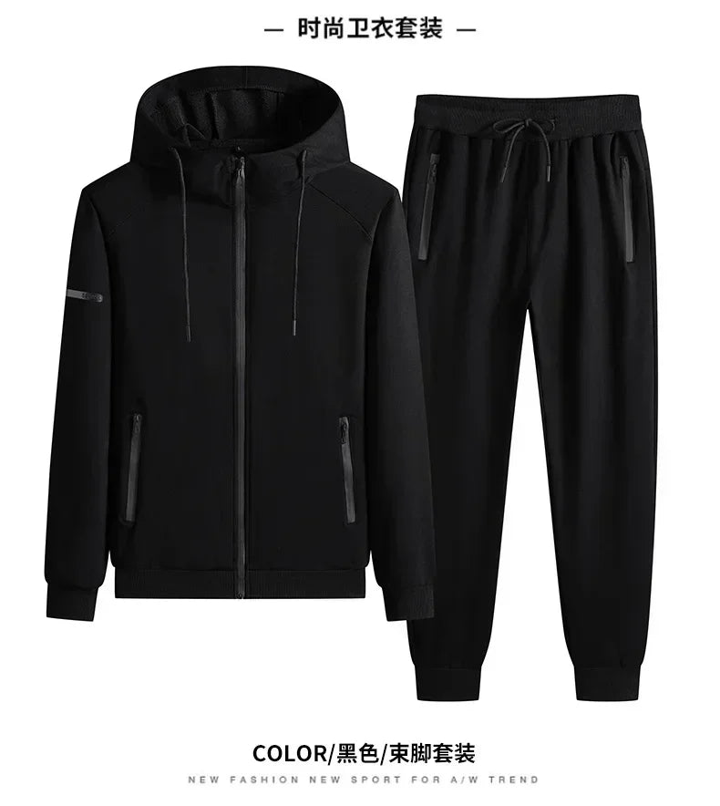 Male 2 Pieces Sweatshirt + Sweatpants Suit 8XL Plus Size New Spring Autumn Clothing Hooded Men Sportswear Sets Casual Pants